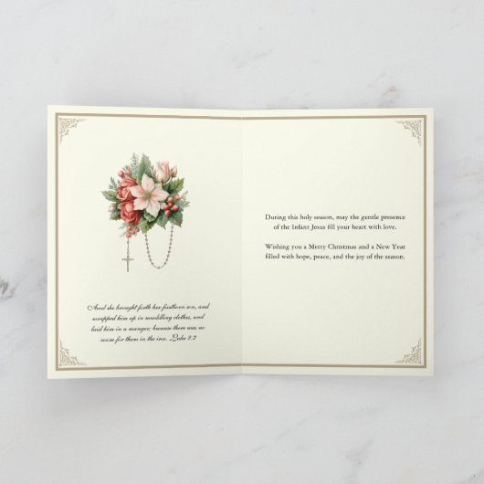 Kerst Baby Jesus Poinsettias Rozenkrans Feestdagen Kaart (Binnen)