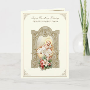 Kerst Baby Jezus Poinsettia's Schrift Feestdagen Kaart