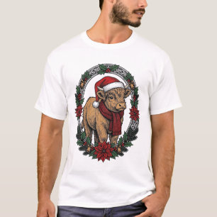 Kerst Baby Kalf Vintage Gravure Vakantie T-shirt