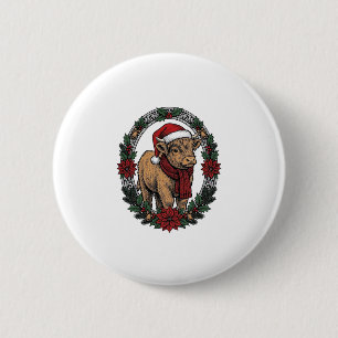 Kerst Baby Kalf Vintage Gravure Vakantie T-shirt Ronde Button 5,7 Cm