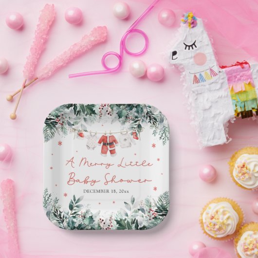 Kerst baby kleding een vrolijk klein Baby shower Papieren Bordje (Feest)