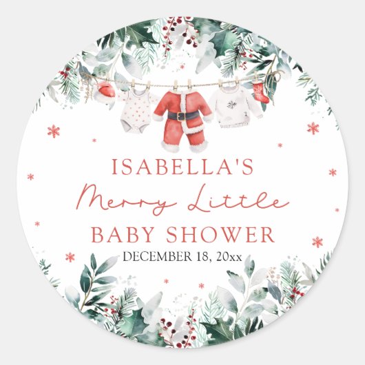 Kerst Baby Kleding Vrolijk Klein Baby shower Ronde Sticker (Voorkant)