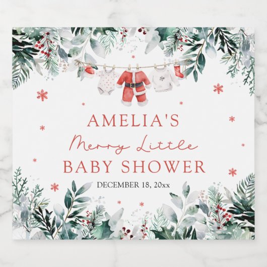 Kerst Baby Kleding Vrolijk Klein Baby shower Sparkling Wijnetiket (Enkel label)