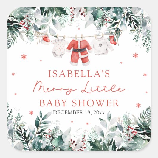Kerst Baby Kleding Vrolijk Klein Baby shower Vierkante Sticker (Voorkant)