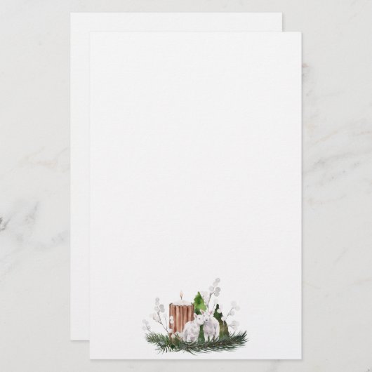 Kerst Baby Lamb Candle Pine Briefpapier (Voorkant / Achterkant)