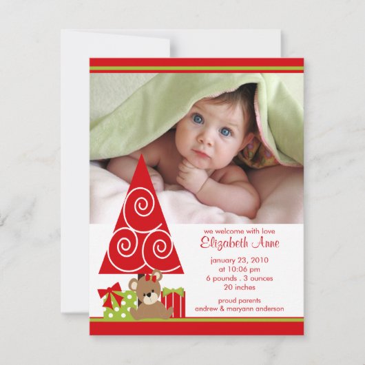 Kerst Baby Meisje Foto Aankondiging (Voorkant)