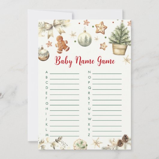 Kerst Baby Naam Baby Shower Spelkaart Kaart (Voorkant)