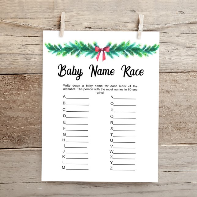 Kerst Baby Naam Race Baby shower Game Kaart (Creator heeft geüpload)