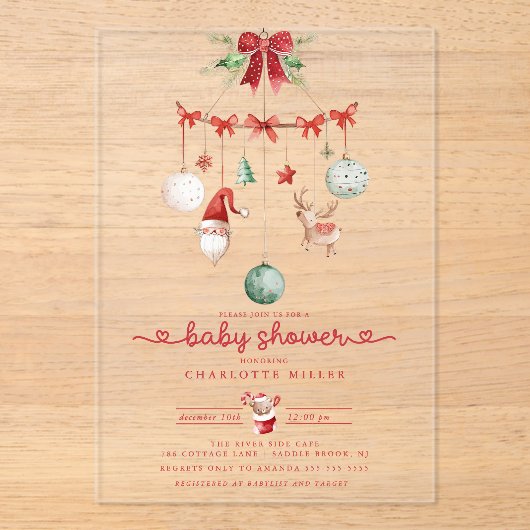 Kerst Baby shower Acryluitnodiging Acryl Uitnodigingen (Voorkant)