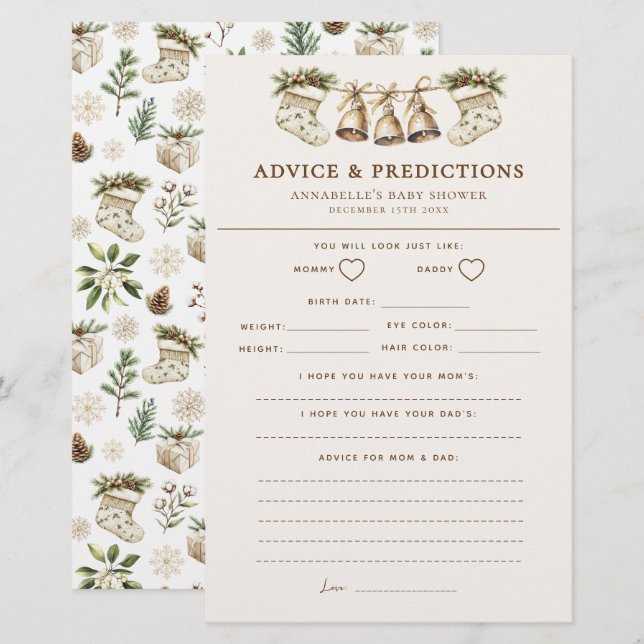 Kerst Baby shower advies en voorspellingen spel (Voorkant / Achterkant)