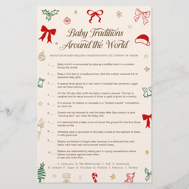 Kerst Baby Shower Baby Tradities Spel  (Voorkant)