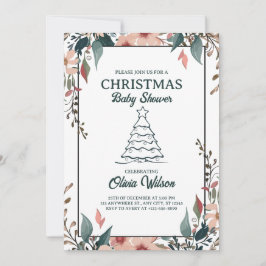 Kerst Baby shower Bloemenuitnodiging Wit Roze Kaart