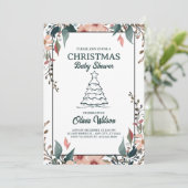 Kerst Baby shower Bloemenuitnodiging Wit Roze Kaart (Staand voorkant)