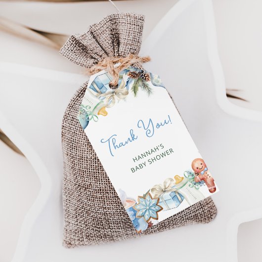 Kerst Baby shower Boy Dank je wel Cadeaulabel