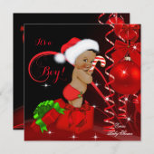 Kerst Baby shower Boy Red Black Etnic Kaart (Voorkant / Achterkant)