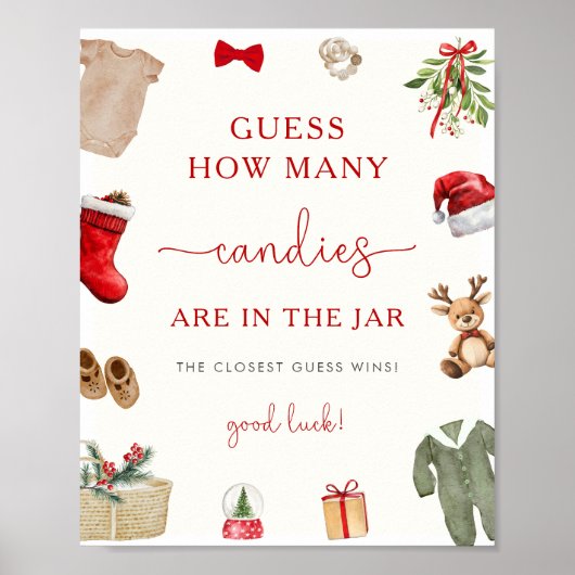 Kerst Baby shower Candy Jar Game Sign Poster (Voorkant)