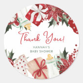 Kerst Baby shower Dank u voor uw gunst Ronde Sticker (Voorkant)