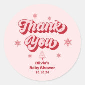 Kerst Baby shower Dank u voor uw gunst Ronde Sticker (Voorkant)