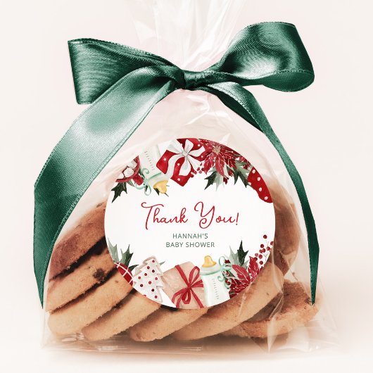 Kerst Baby shower Dank u voor uw gunst Ronde Sticker