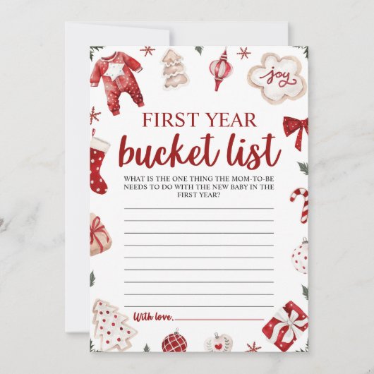 Kerst Baby shower Eerste Jaar Bucket List Game Kaart (Voorkant)