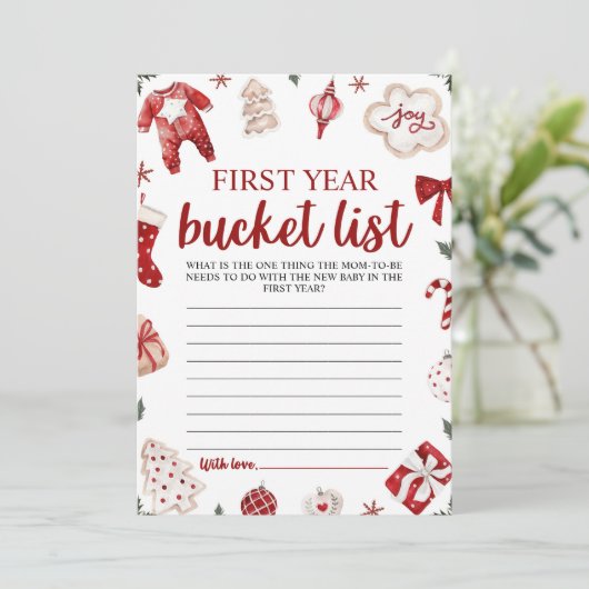 Kerst Baby shower Eerste Jaar Bucket List Game Kaart (Staand voorkant)