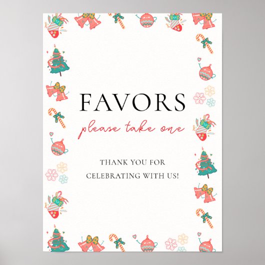 Kerst Baby shower Favors Sign Poster (Voorkant)