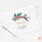 Kerst baby shower groen holly rood goud ronde sticker (Envelop)