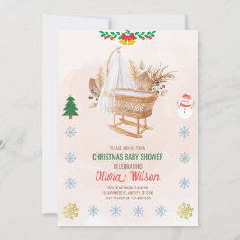Kerst Baby shower Invitation Beige en Bruin Kaart