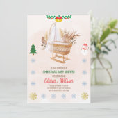 Kerst Baby shower Invitation Beige en Bruin Kaart (Staand voorkant)