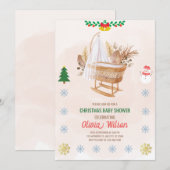 Kerst Baby shower Invitation Beige en Bruin Kaart (Voorkant / Achterkant)