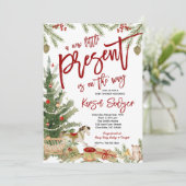 Kerst Baby shower Invitation, Nieuw Cadeau Kaart (Staand voorkant)