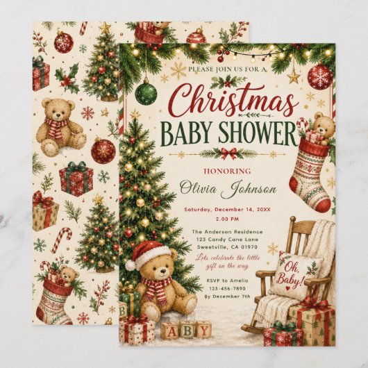Kerst Baby Shower Kaart (Voorkant / Achterkant)