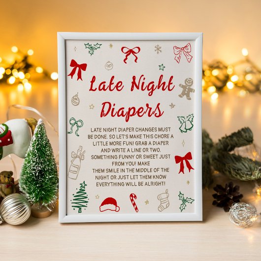 Kerst Baby Shower Late Night Luier Poster