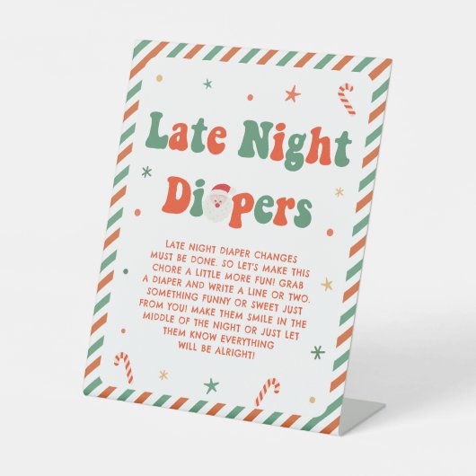 Kerst Baby shower Late Night Luiers Reclamebord Met Voetstuk (Voorkant)