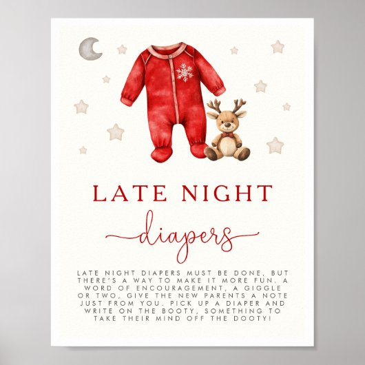 Kerst Baby shower Late Night Luiers Spelbord Poster (Voorkant)