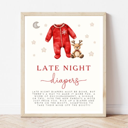 Kerst Baby shower Late Night Luiers Spelbord Poster