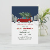 Kerst Baby Shower met Oude Rode Truck Kaart (Staand voorkant)