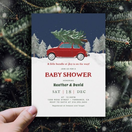 Kerst Baby Shower met Oude Rode Truck Kaart