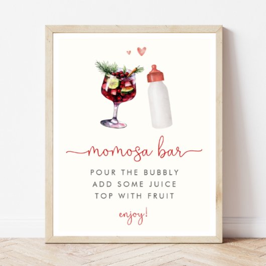 Kerst Baby shower Momosa Bar Teken Poster
