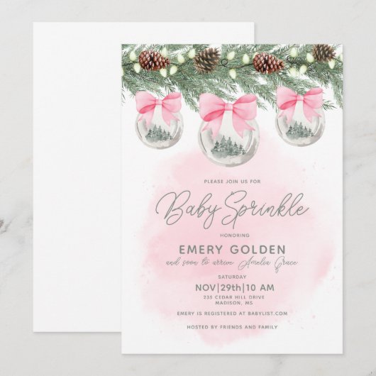 Kerst Baby shower of Sprinkle Baby Girl Kaart (Voorkant / Achterkant)