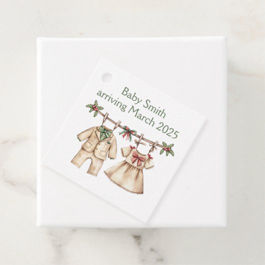 Kerst baby shower onthullen gunst cadeau labels (In situ)