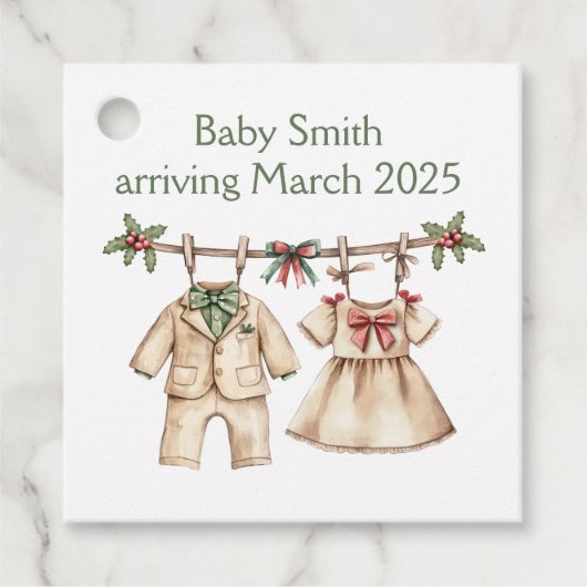 Kerst baby shower onthullen gunst cadeau labels (Voorkant)