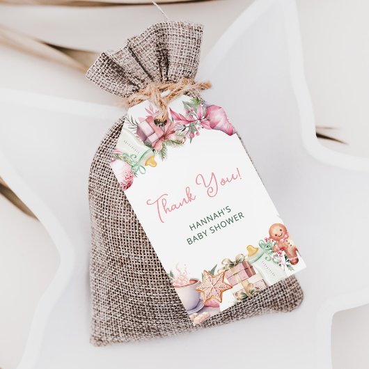 Kerst Baby shower Roze Dank u Favor Cadeaulabel