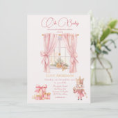 Kerst Baby shower: Roze Notenkraker Waterverf Kaart (Staand voorkant)