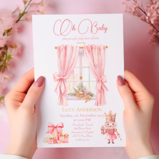 Kerst Baby shower: Roze Notenkraker Waterverf Kaart