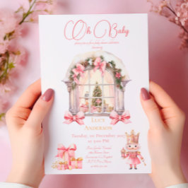 Kerst Baby shower: Roze Notenkraker Waterverf Kaart