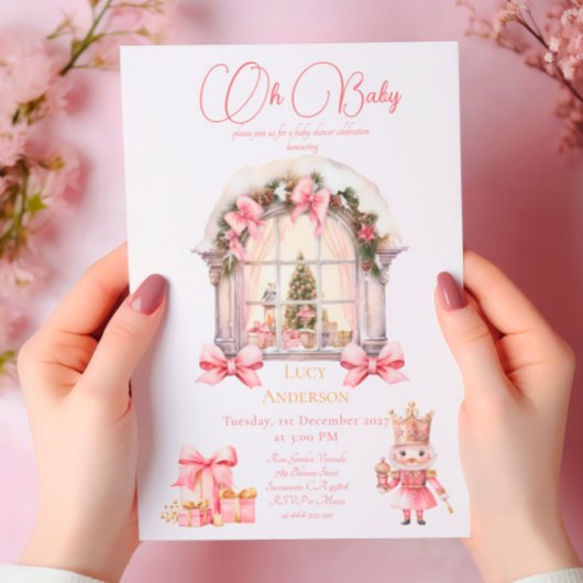 Kerst Baby shower: Roze Notenkraker Waterverf Kaart