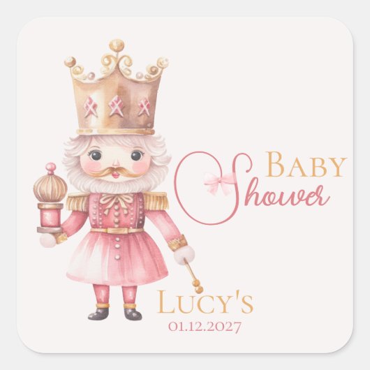 Kerst Baby shower Roze Notenkraker Waterverf Vierkante Sticker (Voorkant)