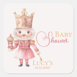 Kerst Baby shower Roze Notenkraker Waterverf Vierkante Sticker