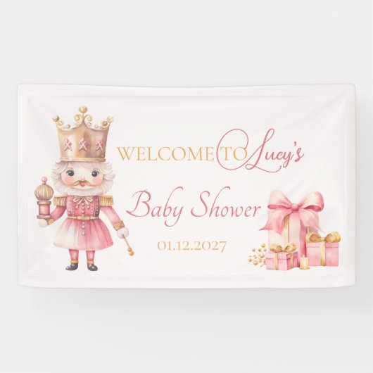 Kerst Baby shower: Roze Notenkraker Welkom Spandoek (Horizontaal)